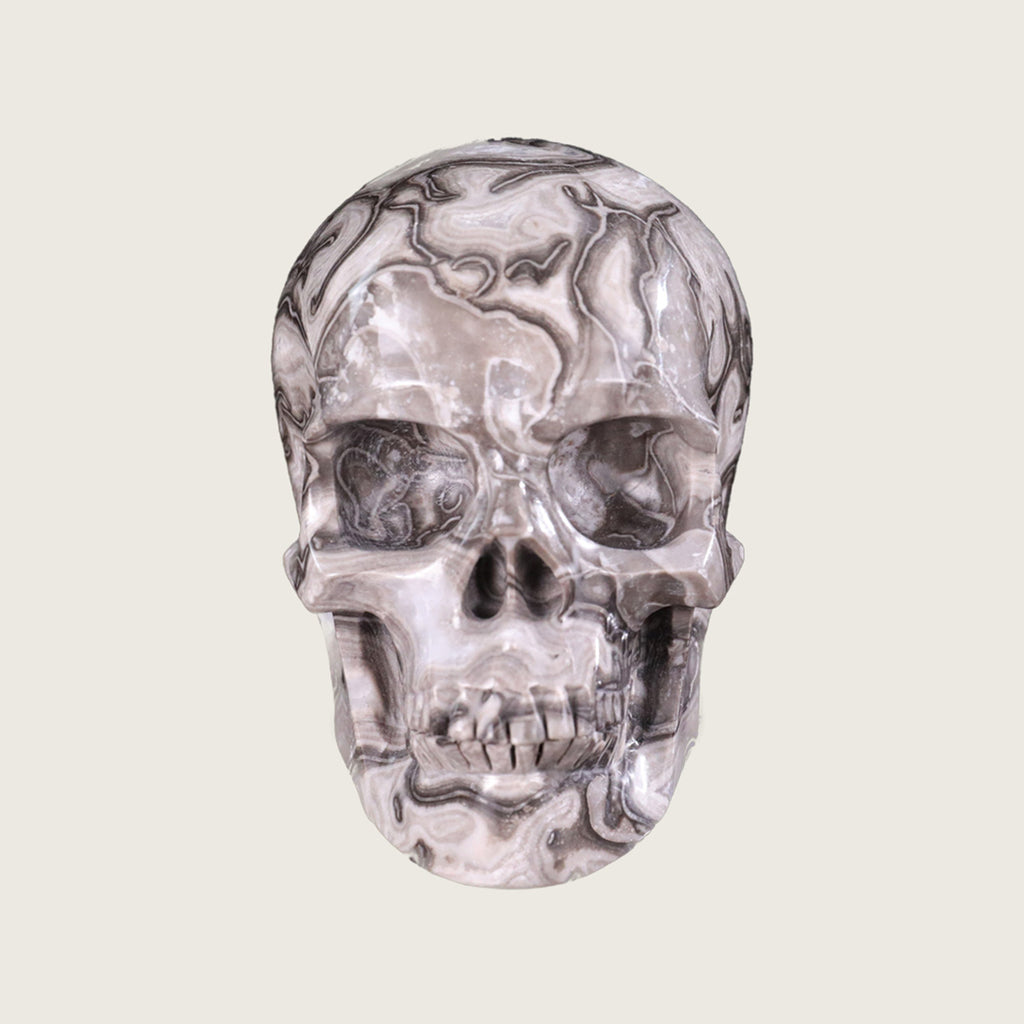 4.5" Black Crazy Agate Crystal Skull Carving  #SKH45015