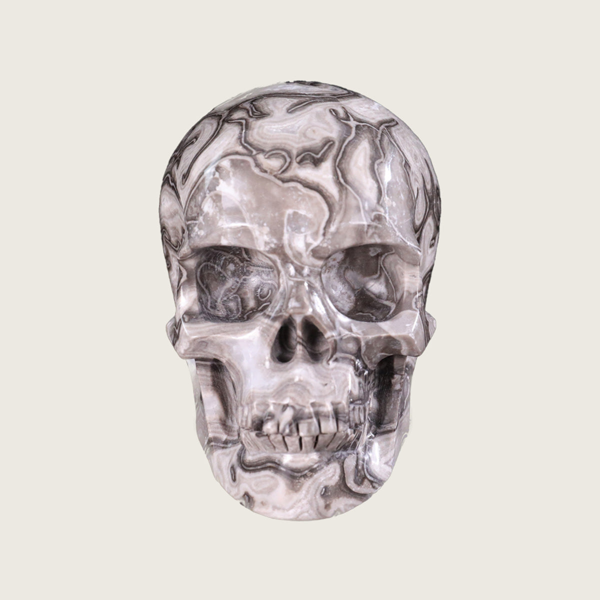 4.5" Black Crazy Agate Crystal Skull Carving  #SKH45015