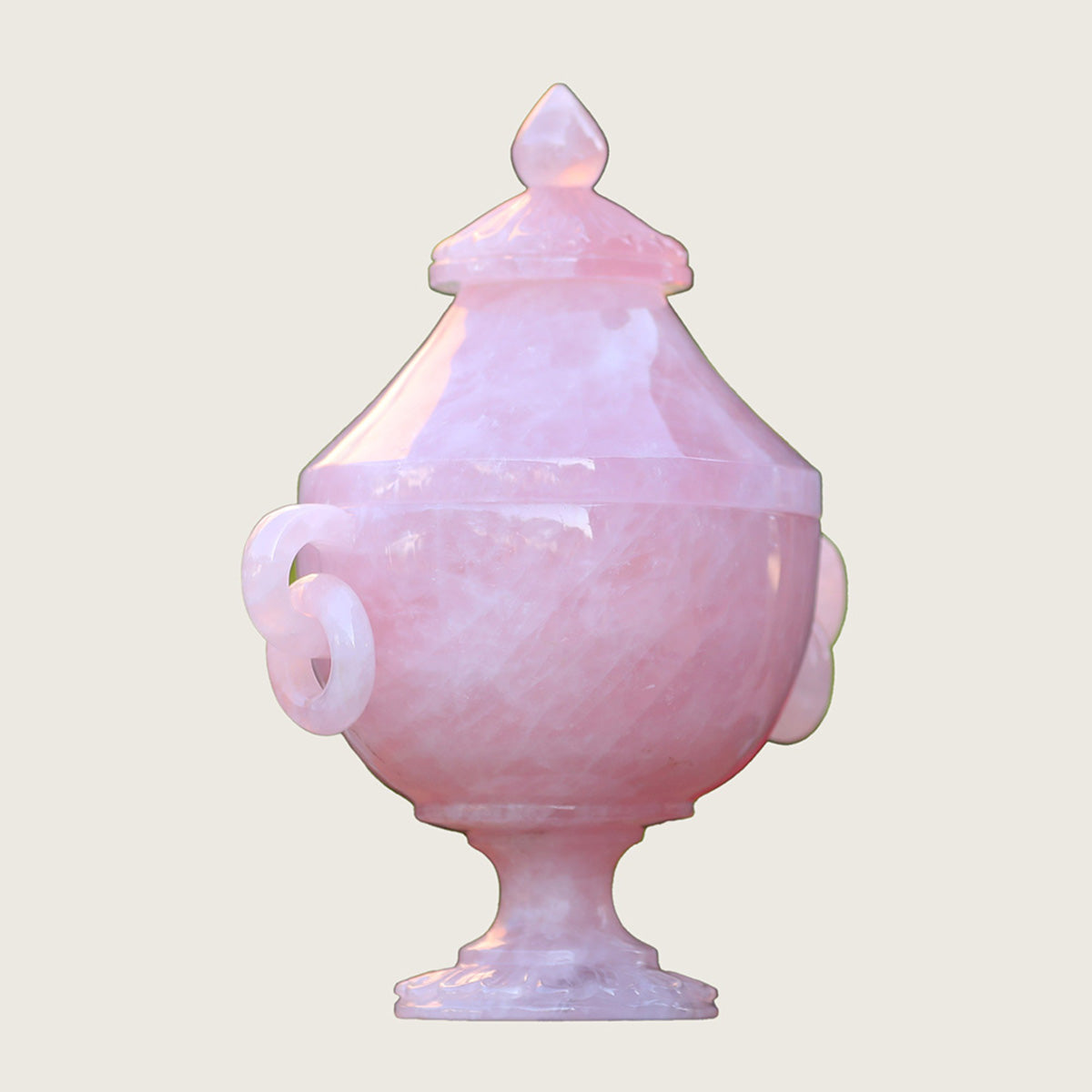 8.7" Rose Quartz Candy Bowl with Lid Carving  #CTC0004