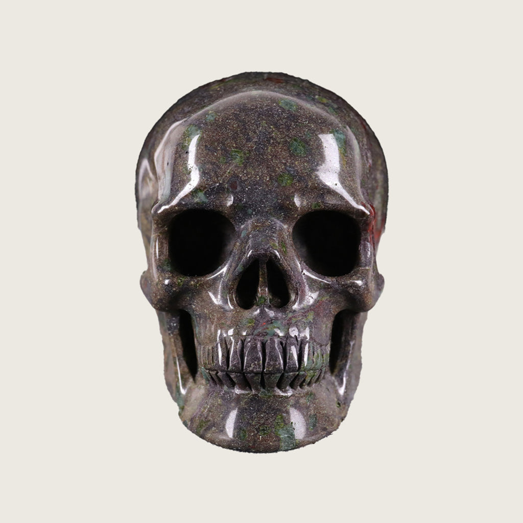 3.0" Dragon Blood Jasper Human Skull Carving  #SKH30016