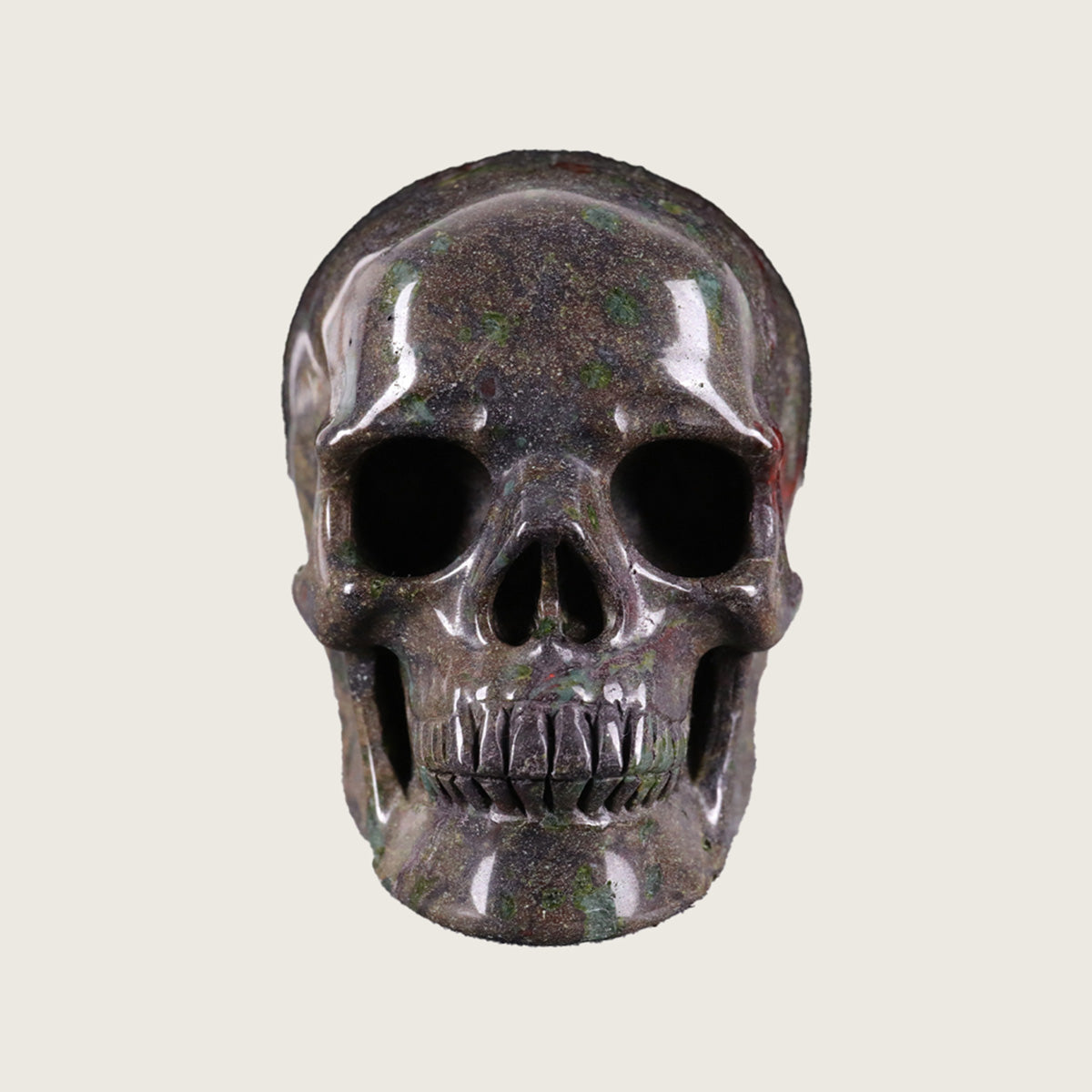 3.0" Dragon Blood Jasper Human Skull Carving  #SKH30016