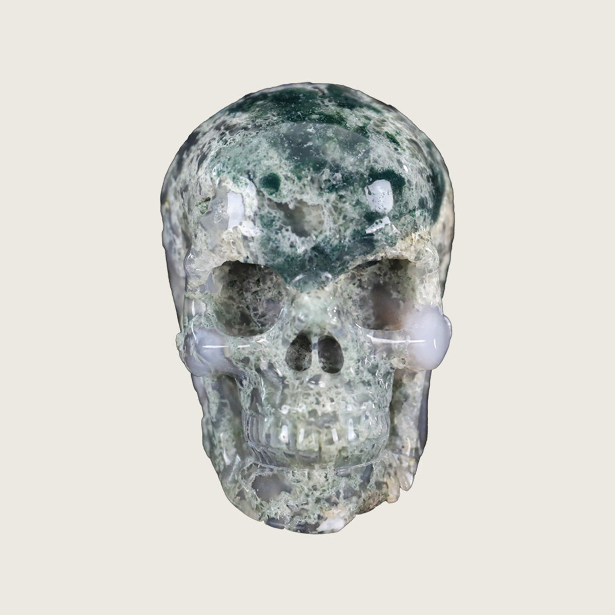 3.0" Moss Agate Crystal Skull Carving  #SKH30048