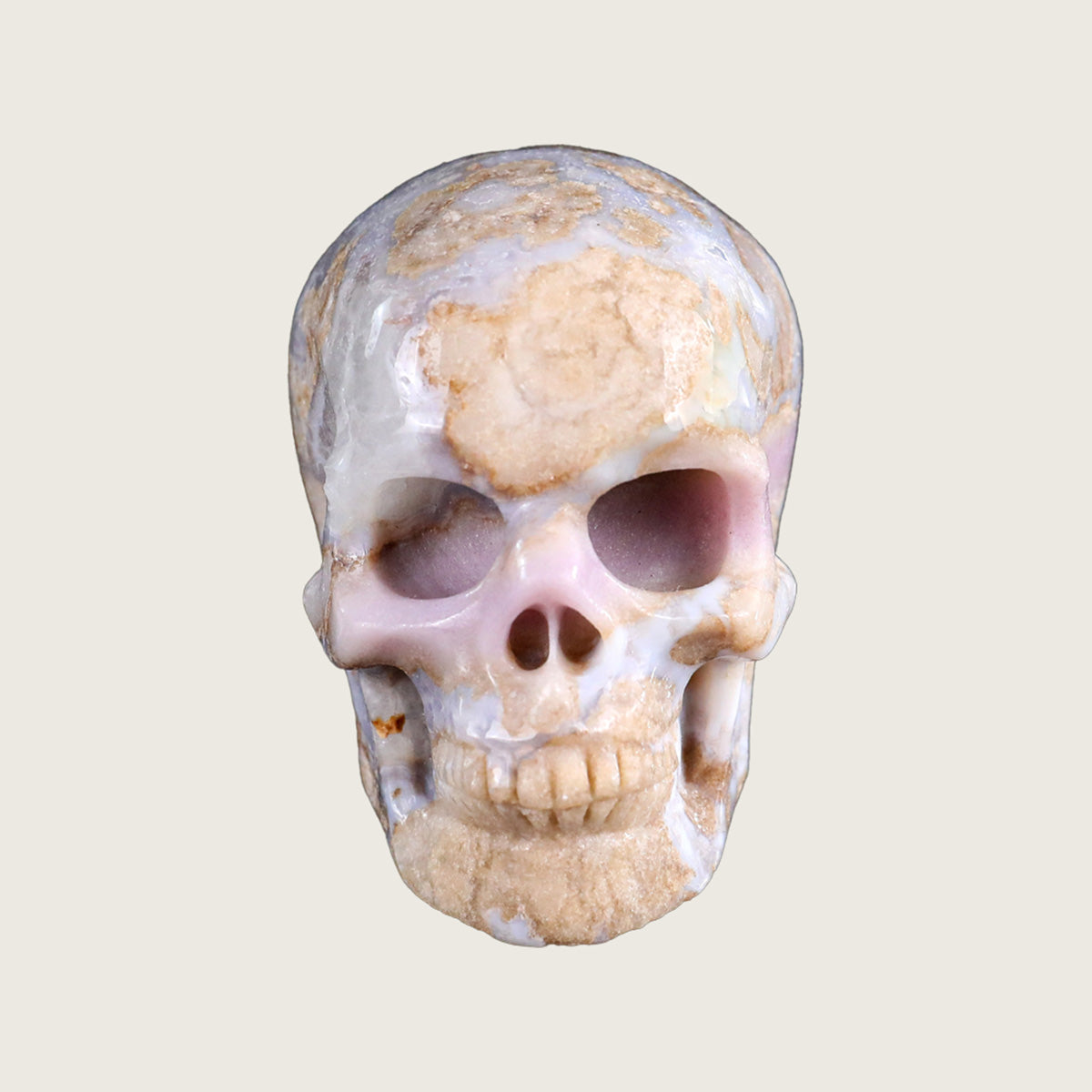 3.0" Blue Flower Agate Human Skull Carving  #SKH30009