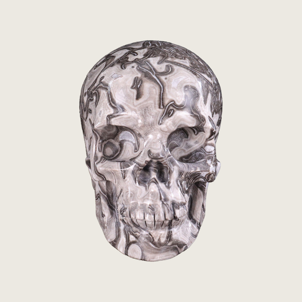 5.0" Black Crazy Lace Agate Human Skull Carving  #SCS0016