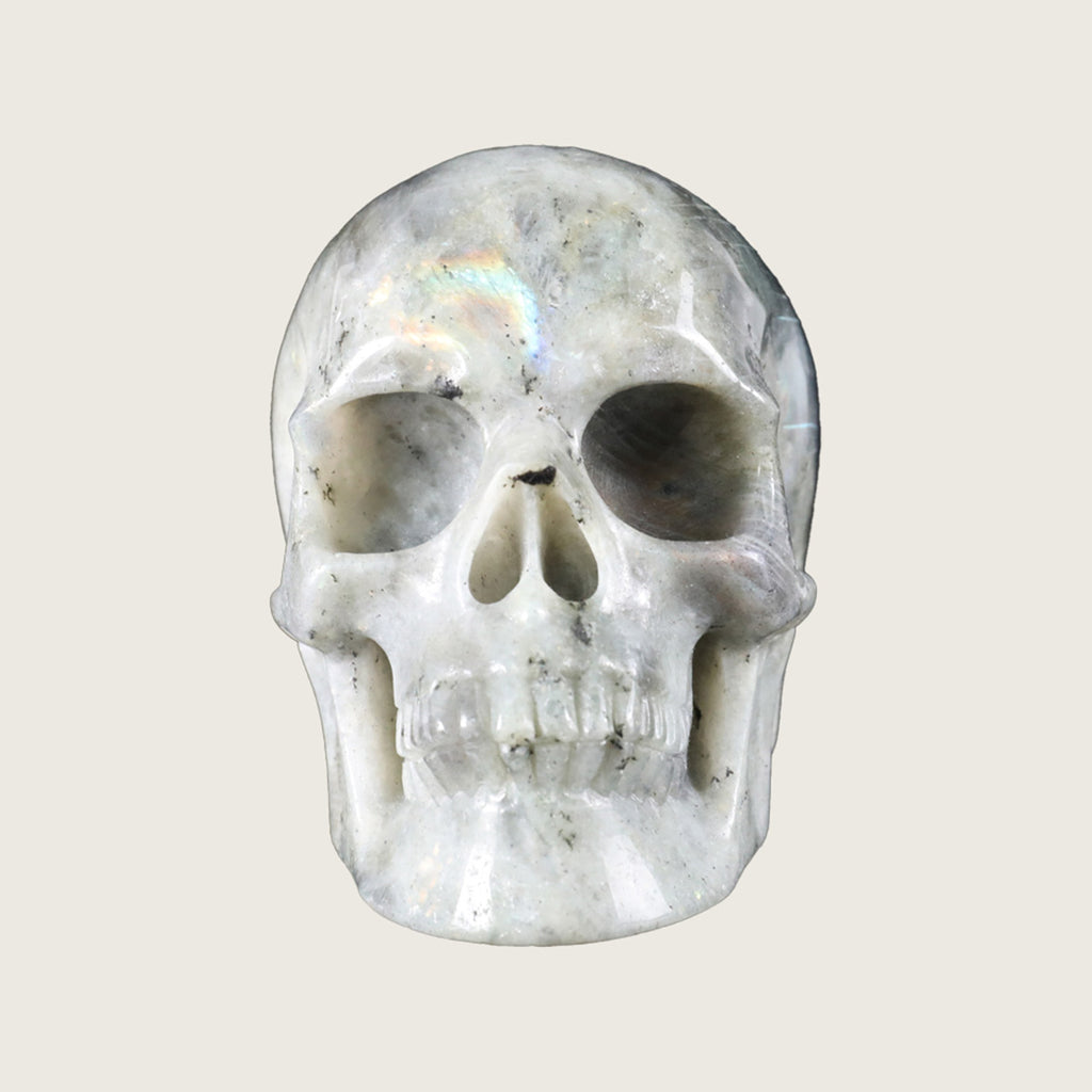 4.5" White Labradorite Crystal Skull Carving  #SKH45010