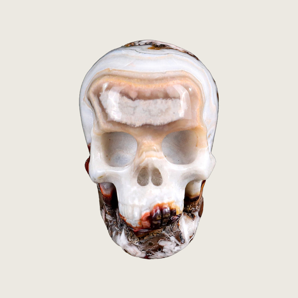 2.2" Red Crazy Lace Agate Human Skull Carving  #SKH22009
