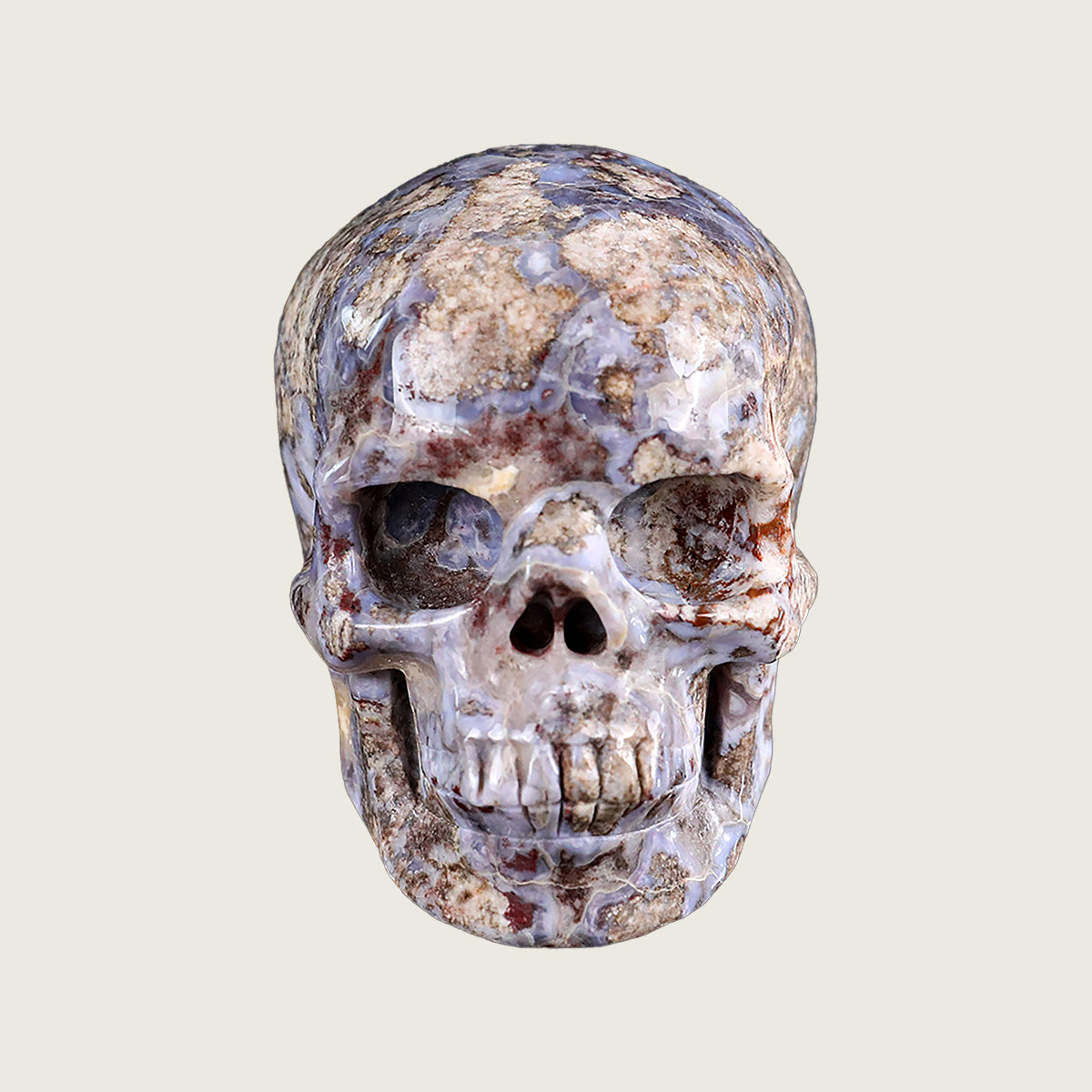 3.0" Blue Flower Agate Crystal Skull Carving  #SKHBF3001