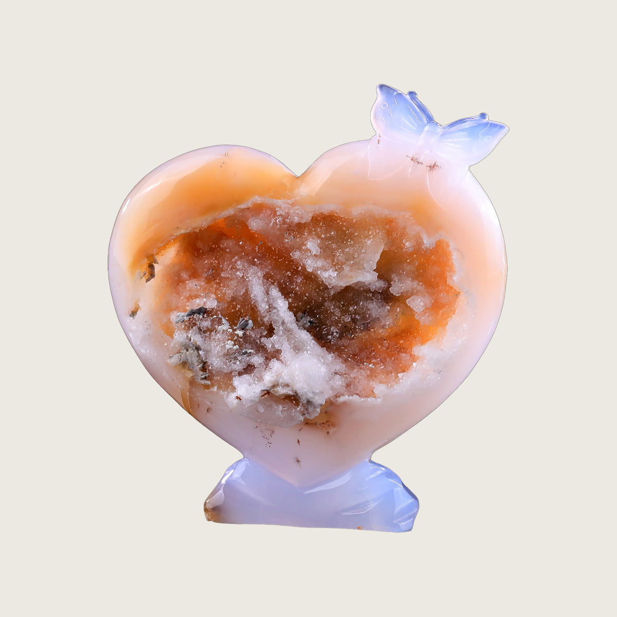 5.5" Blue Chalcedony Heart with Butterfly Carving  #CTC0021