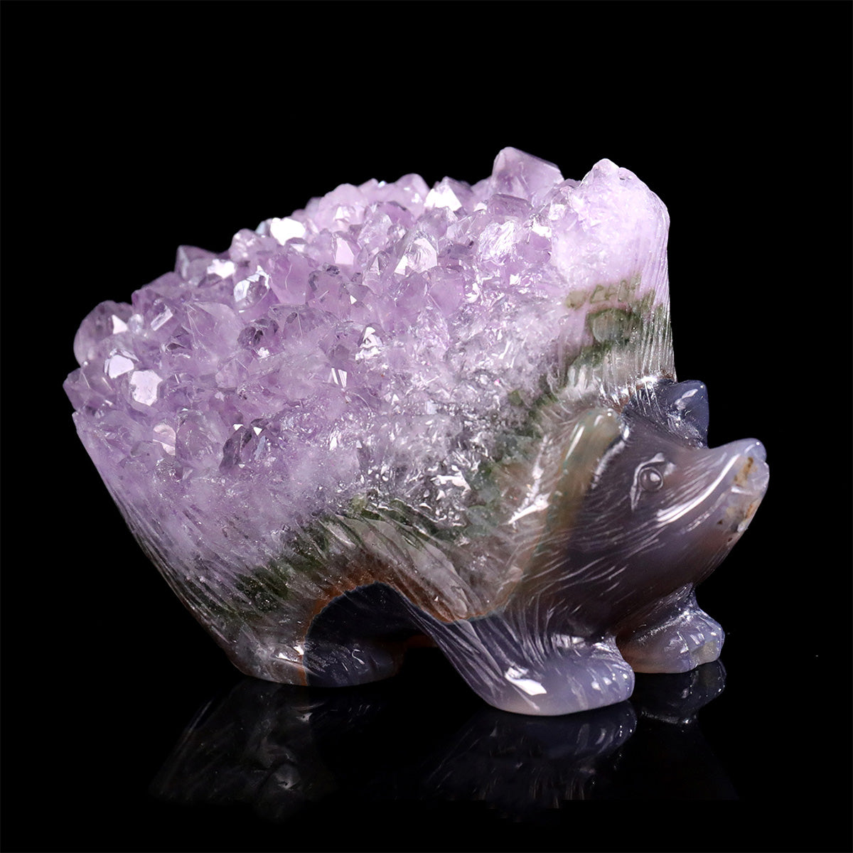3.6"Amethyst Cluster Hedgehog Carving  #GDC0024