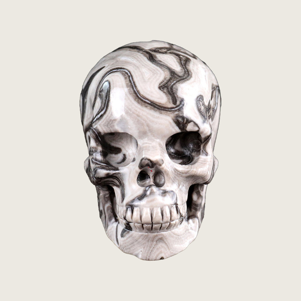 3.0" Black Crazy Agate Crystal Skull Carving  #SKH30026