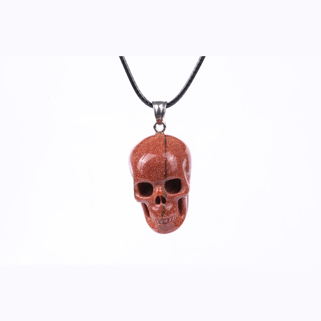 1.1" Goldstone Skull Pendant Carving  #CSC0049