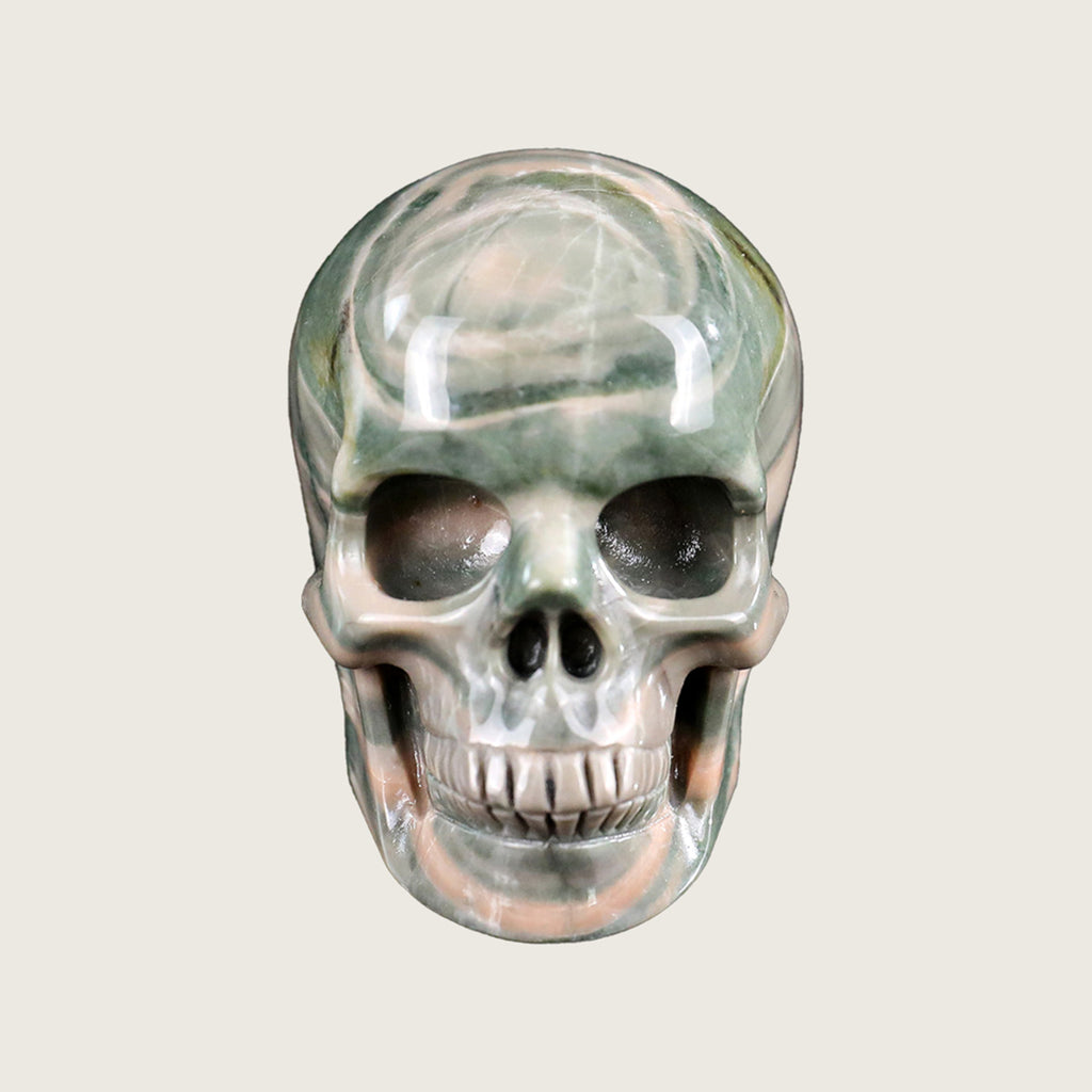 2.2" Nine Dragon Jade Human Skull Carving  #SKH22007