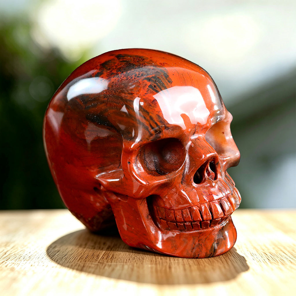 3.0" Red Jasper Human Skull Carving  #SKH30005