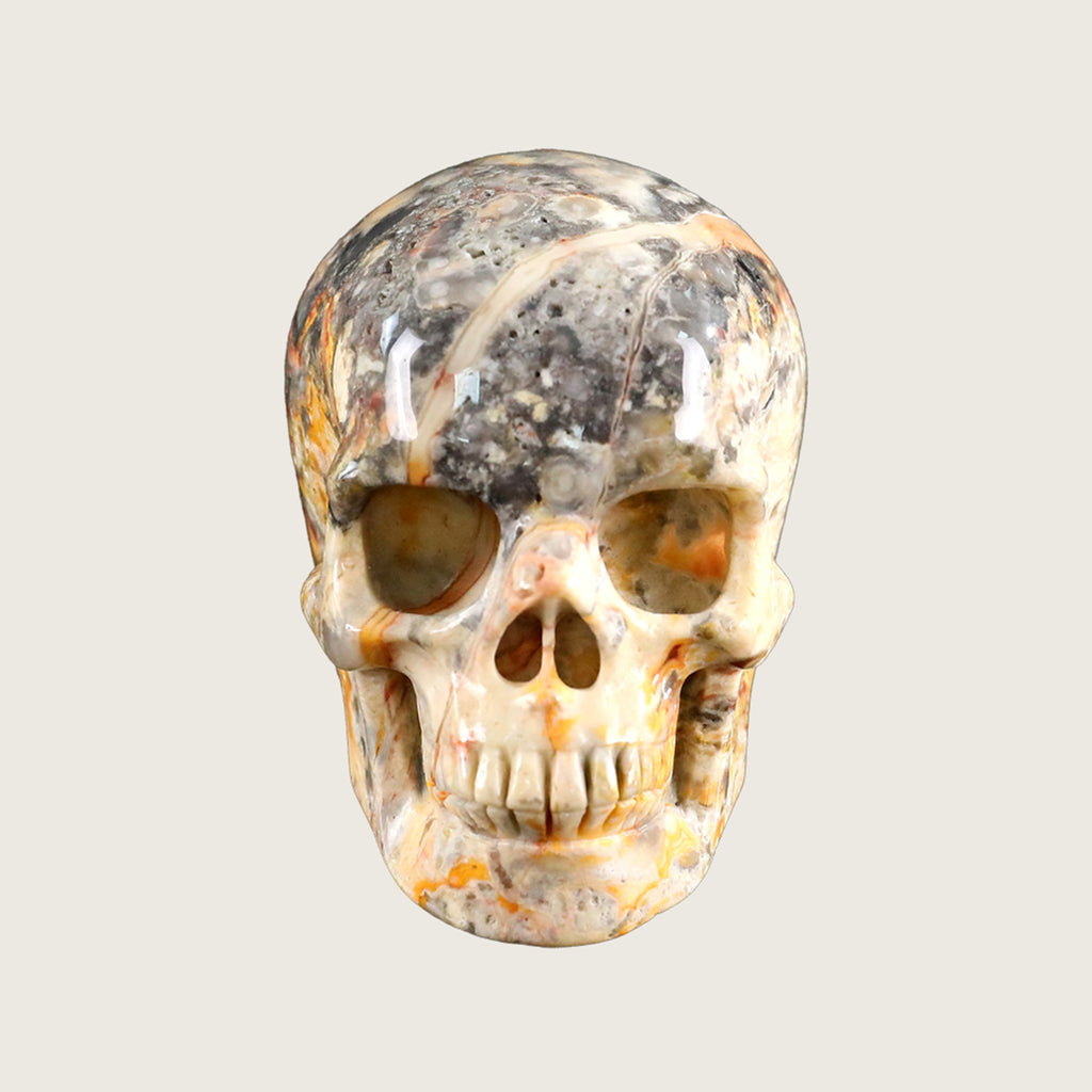 3.0" Crazy Agate Human Skull Carving  #SKH30001