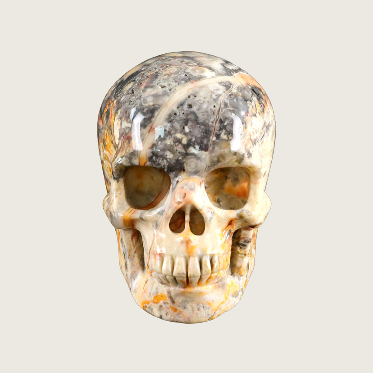 3.0" Crazy Agate Human Skull Carving  #SKH30001