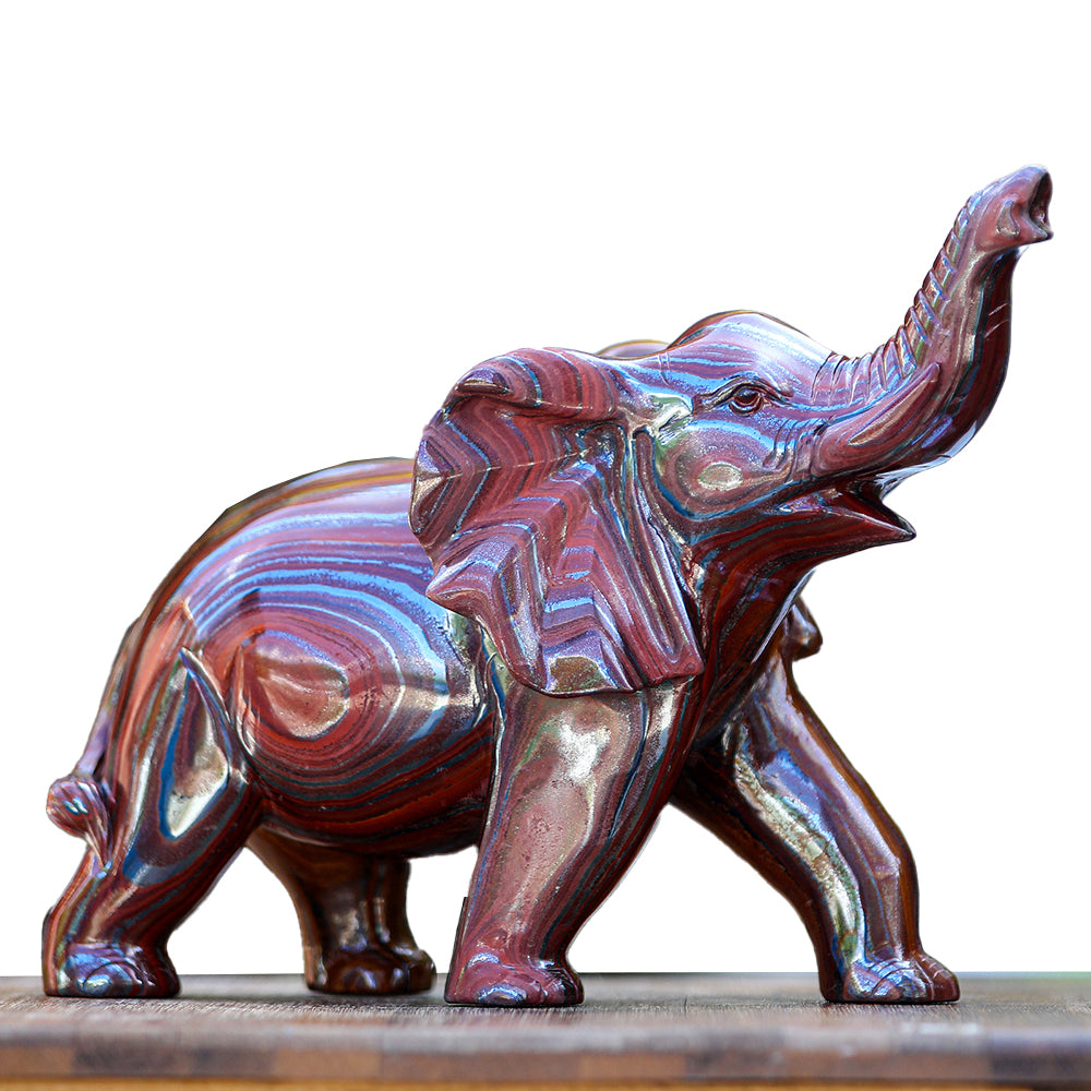 10.0" Tiger Iron Elephant Carving - Unique Piece #2100006