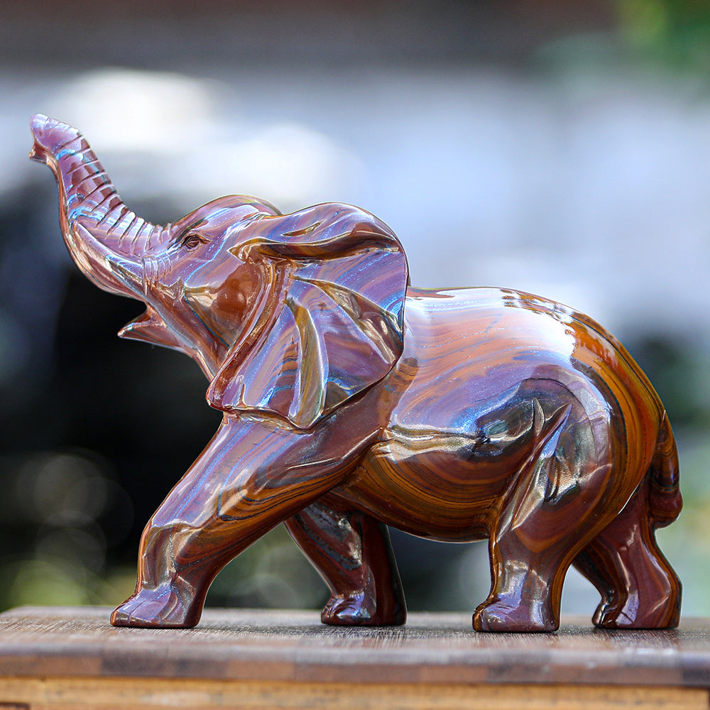 10.0" Tiger Iron Elephant Carving - Unique Piece #2100006