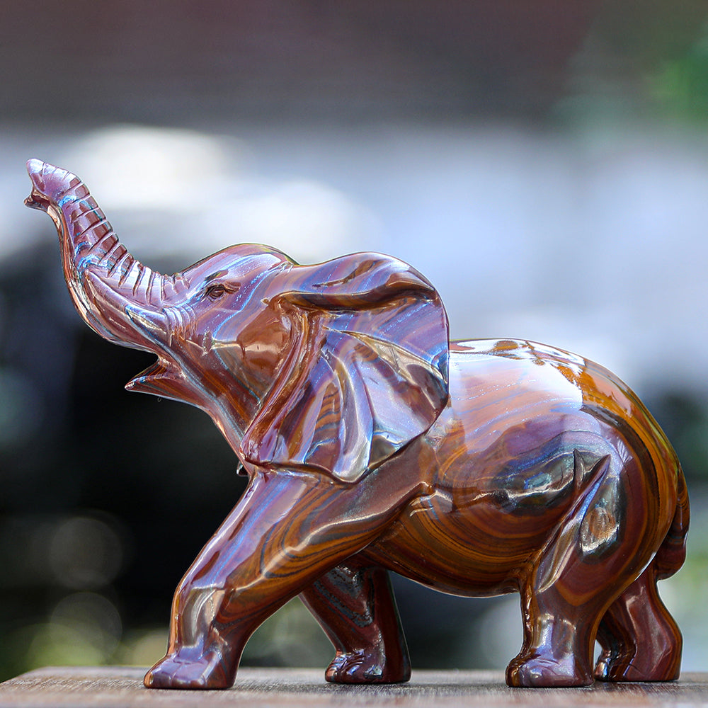 10.0" Tiger Iron Elephant Carving - Unique Piece #2100006