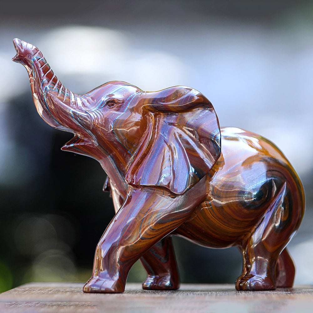 10.0" Tiger Iron Elephant Carving - Unique Piece #2100006
