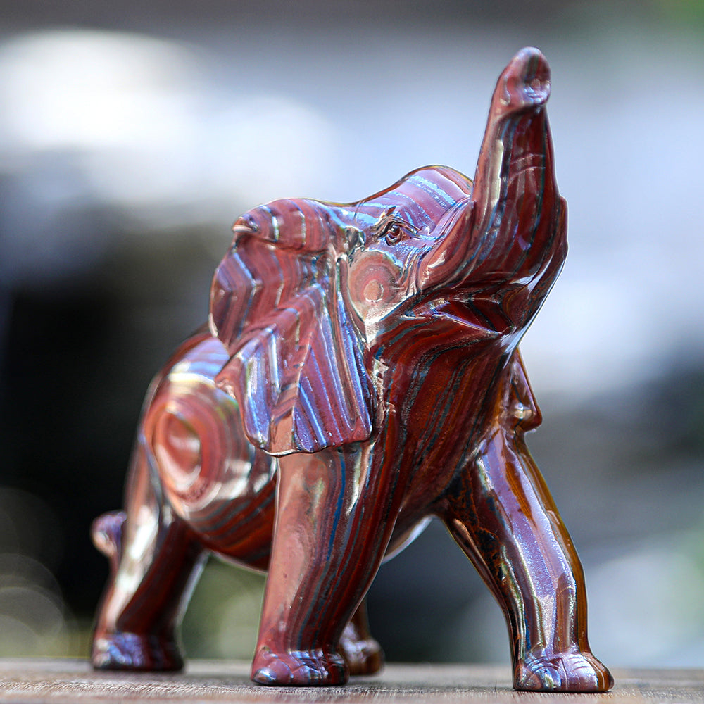 10.0" Tiger Iron Elephant Carving - Unique Piece #2100006