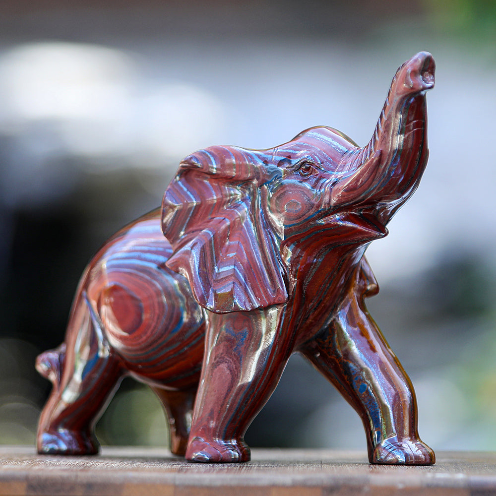 10.0" Tiger Iron Elephant Carving - Unique Piece #2100006