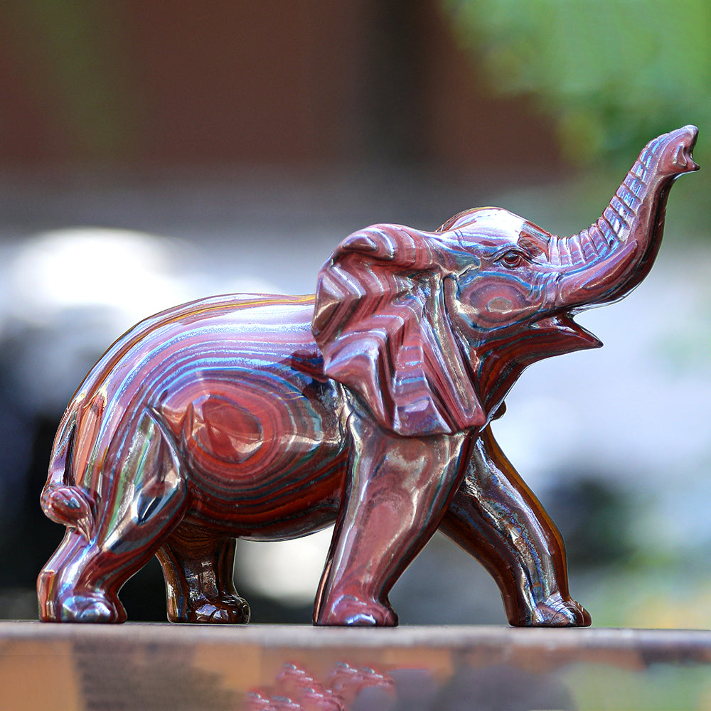 10.0" Tiger Iron Elephant Carving - Unique Piece #2100006