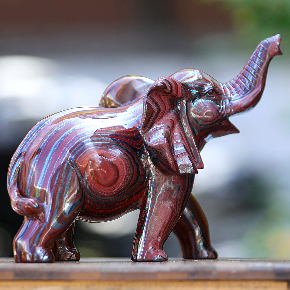 10.0" Tiger Iron Elephant Carving - Unique Piece #2100006