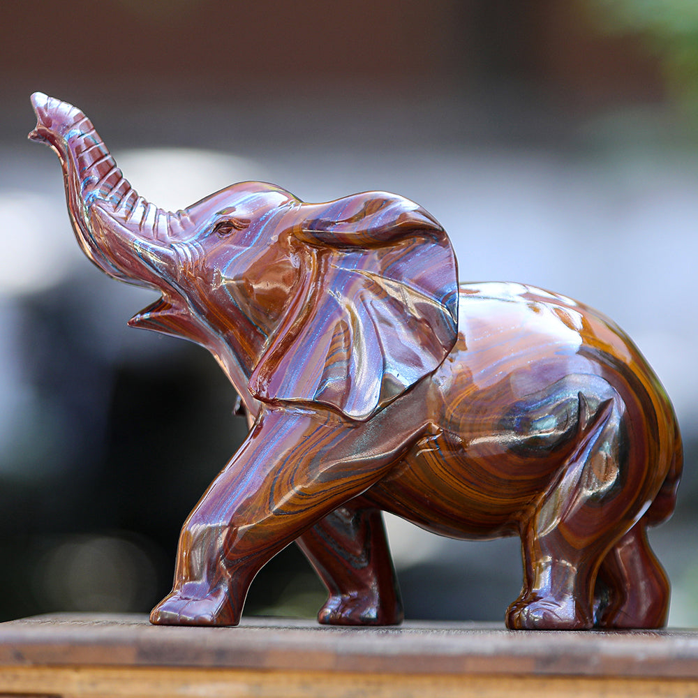 10.0" Tiger Iron Elephant Carving - Unique Piece #2100006