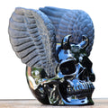 7.1" Obsidian Human Skull with Wings Carving - Unique Piece #2100039