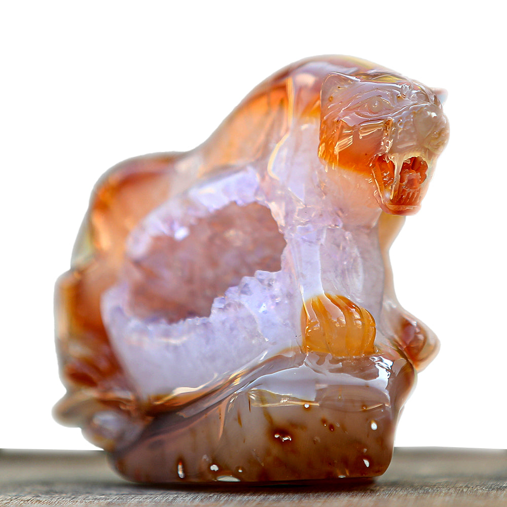 5.6" Red Agate Geode Tiger Carving - Unique Piece #2100176