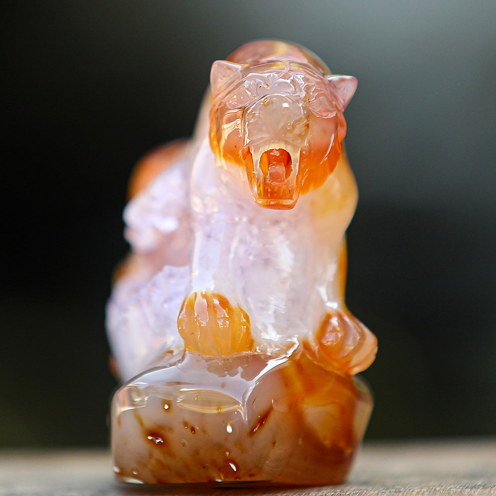 5.6" Red Agate Geode Tiger Carving - Unique Piece #2100176