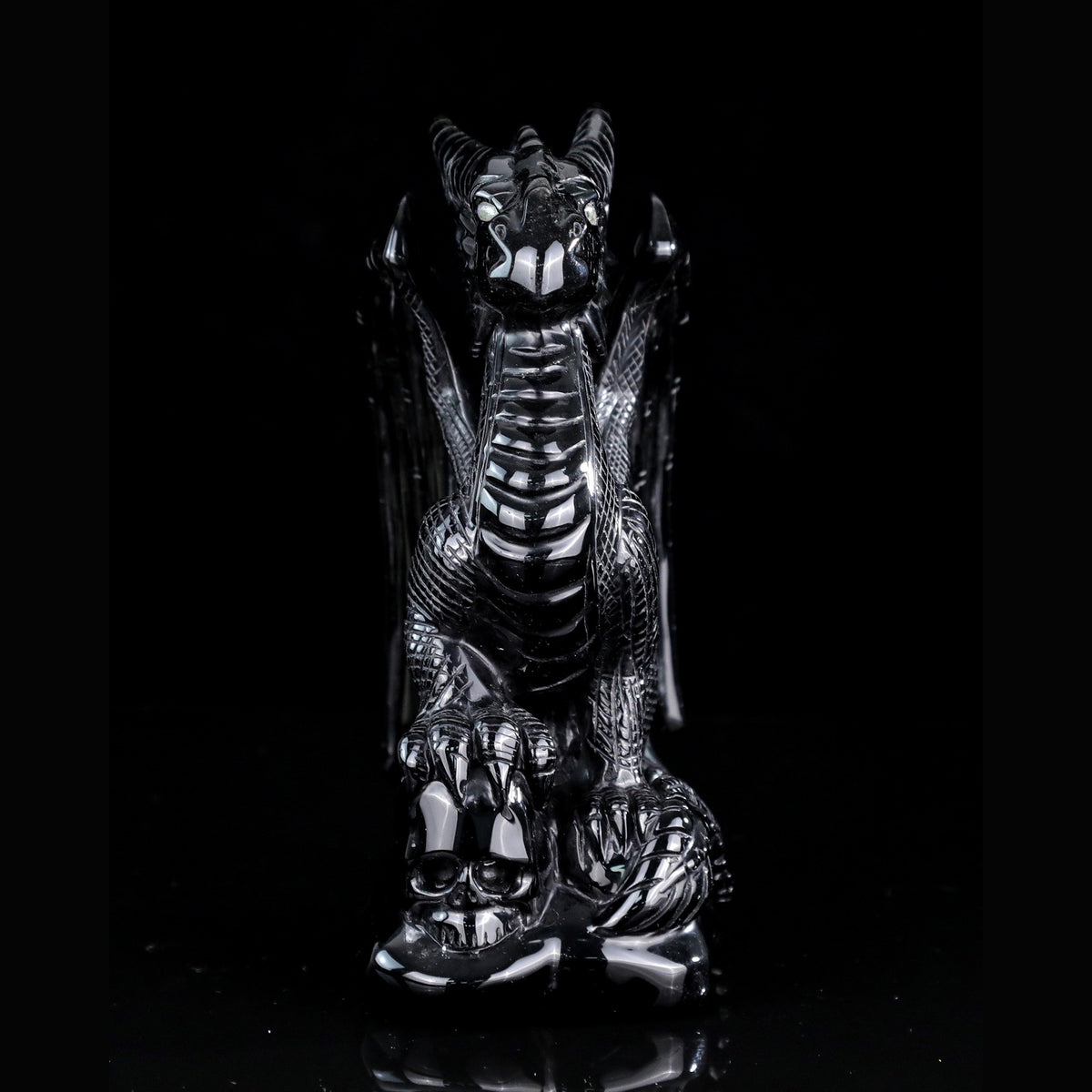 5.6" Black Obsidian Pterosaur Carving  #CTC0078