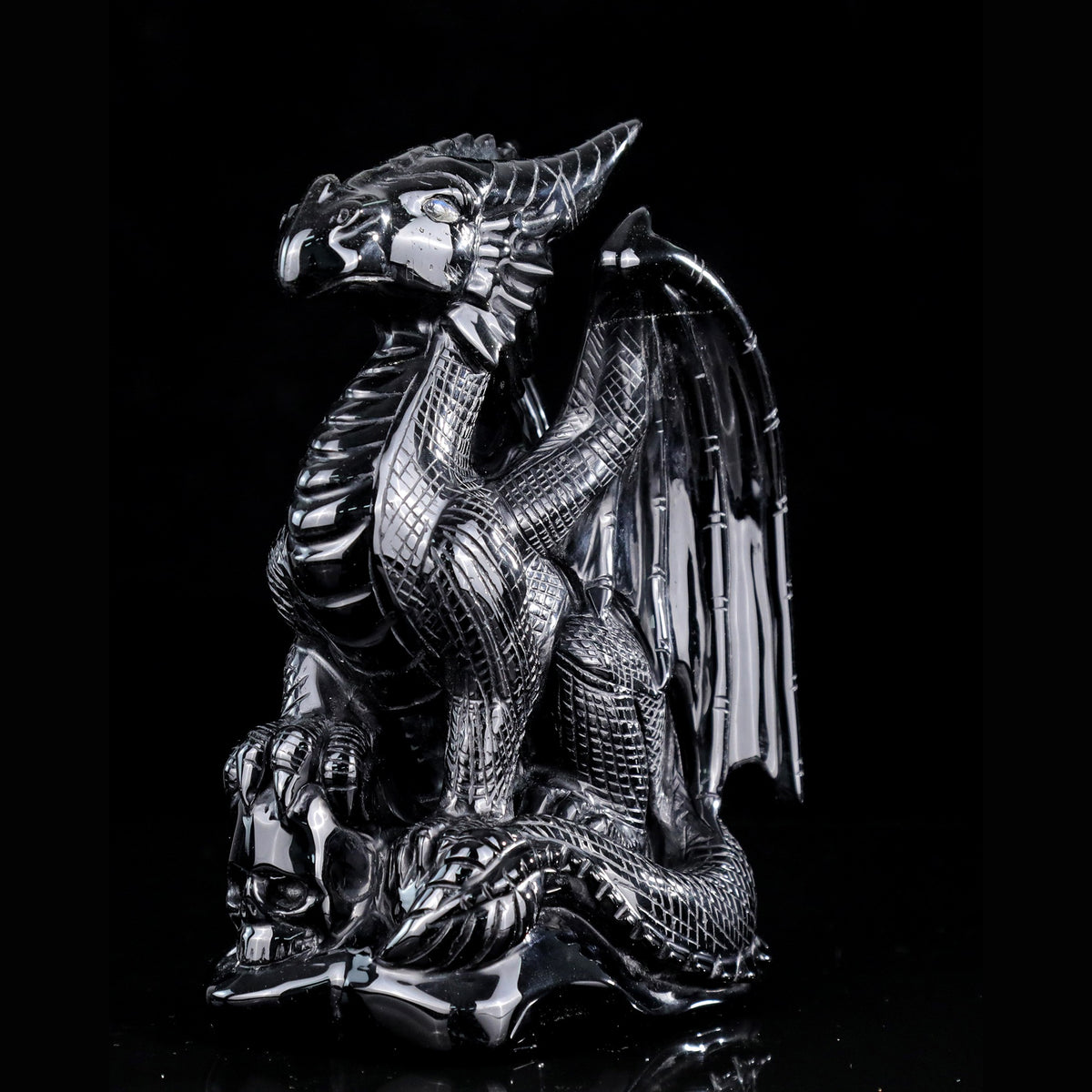 5.6" Black Obsidian Pterosaur Carving  #CTC0078