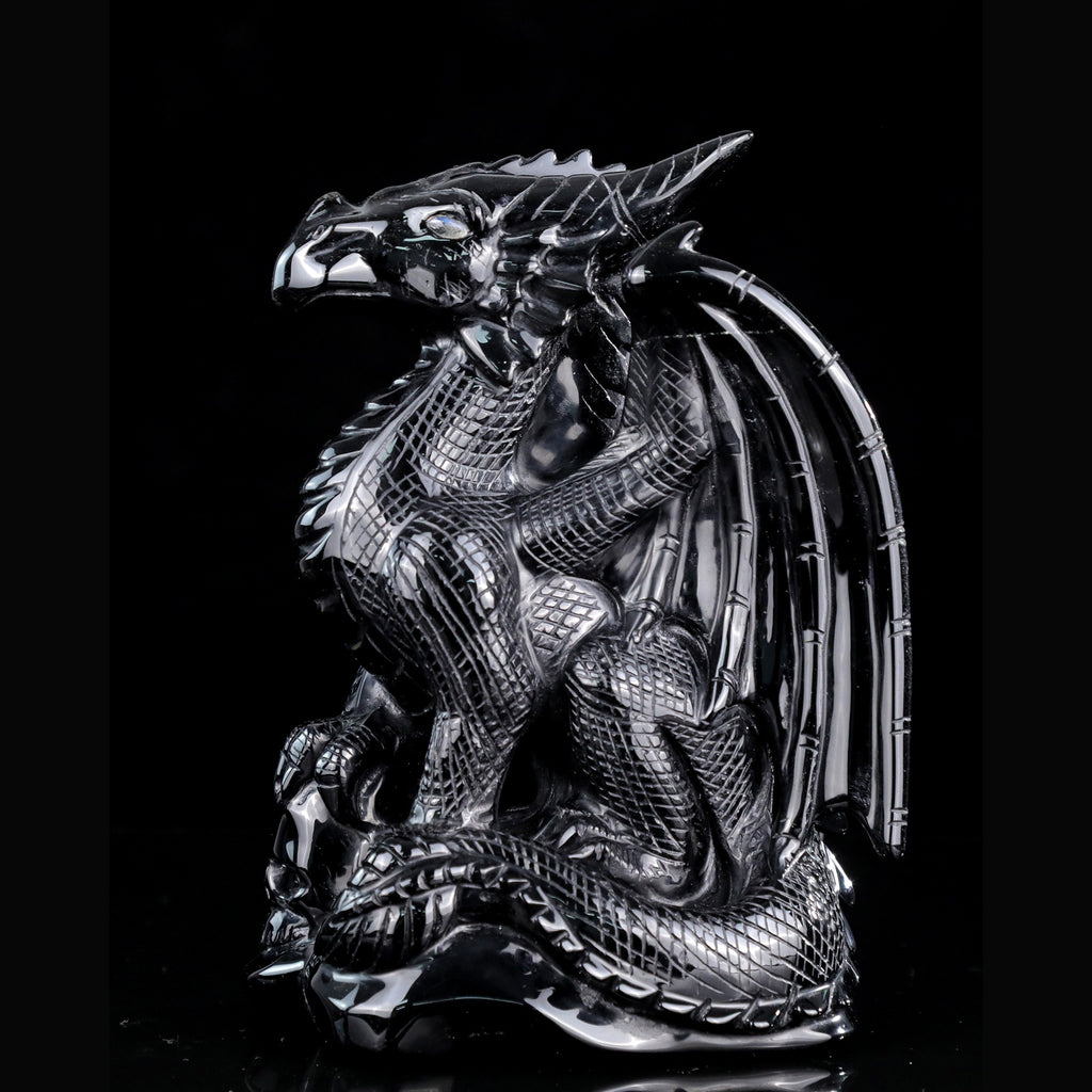 7.9" Black Obsidian Pterosaur Carving  #CTC0079