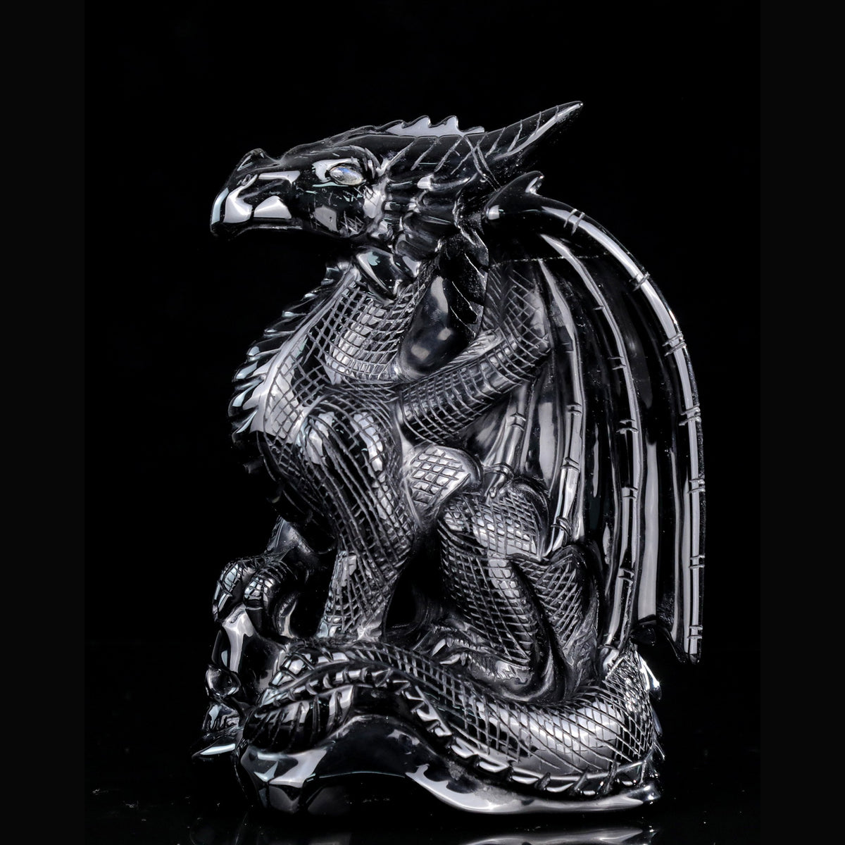 5.6" Black Obsidian Pterosaur Carving  #CTC0078