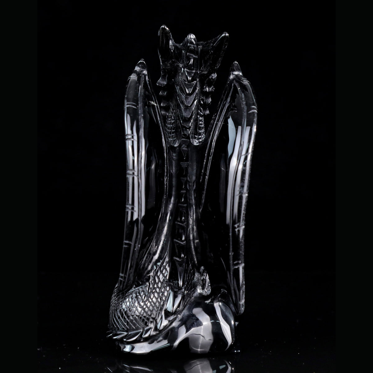 5.6" Black Obsidian Pterosaur Carving  #CTC0078