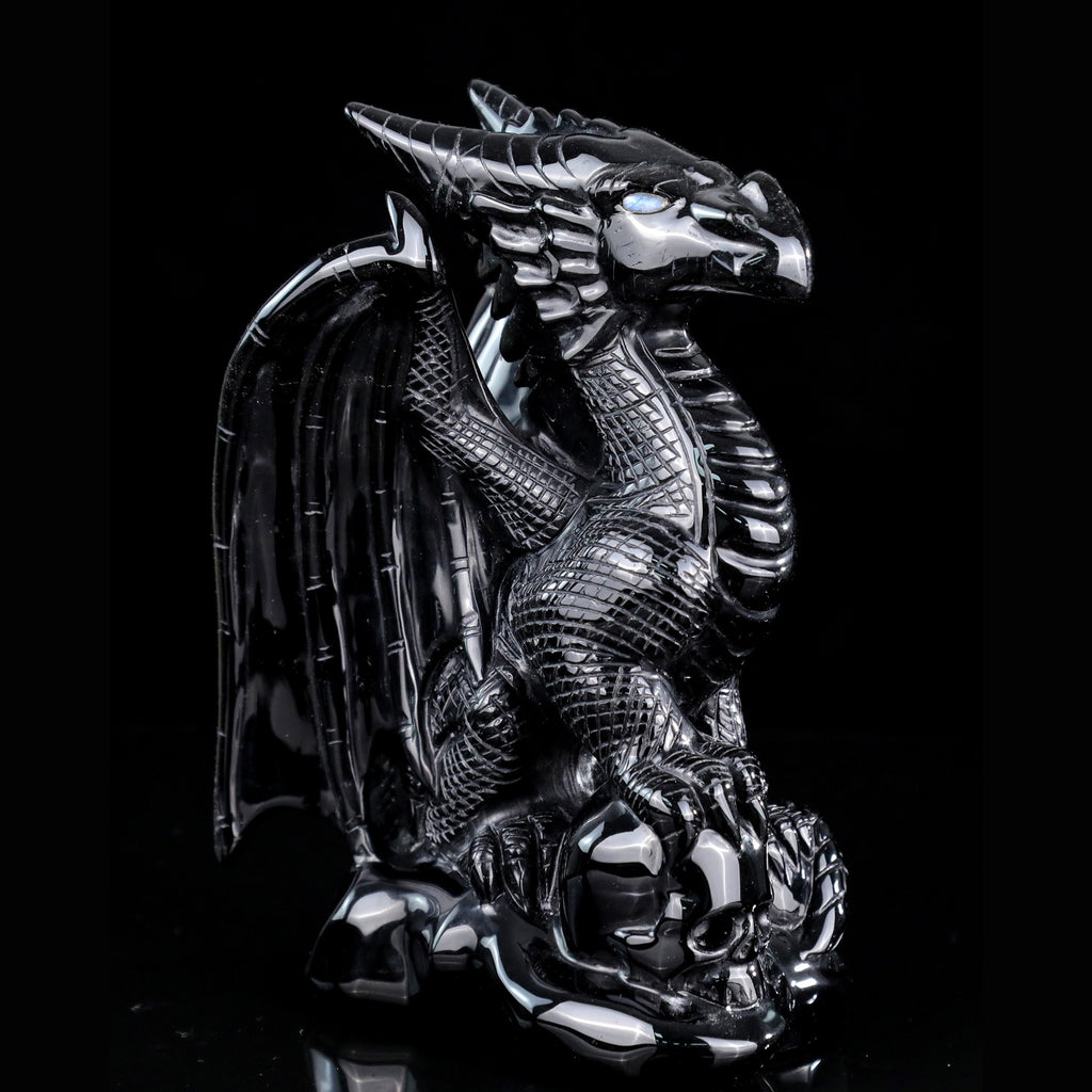 7.9" Black Obsidian Pterosaur Carving  #CTC0079