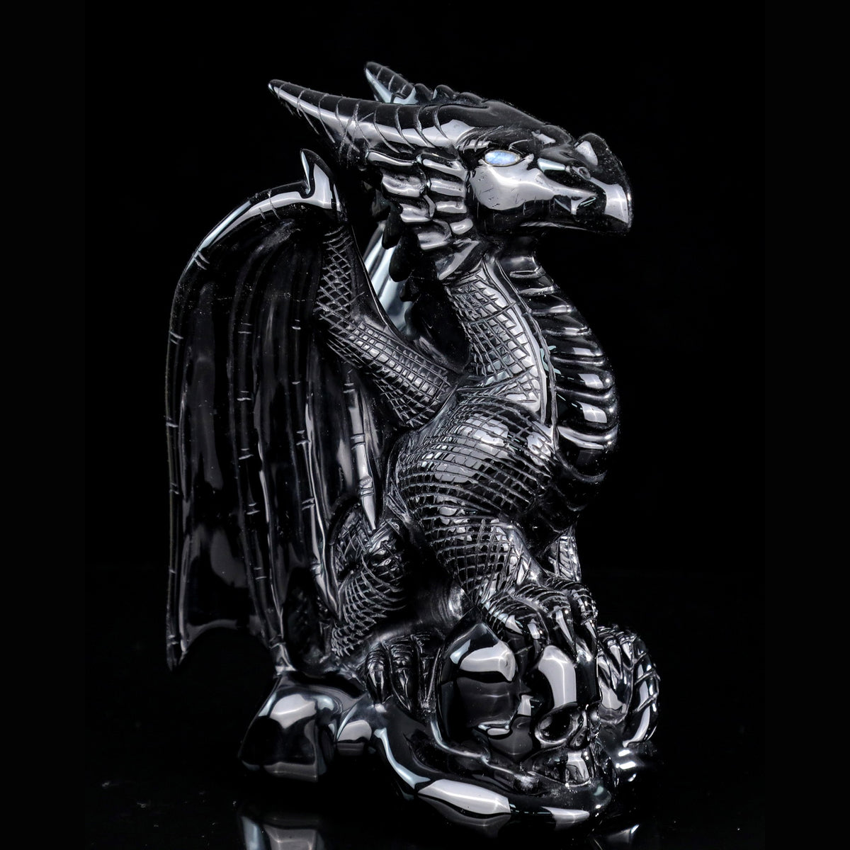 5.6" Black Obsidian Pterosaur Carving  #CTC0078