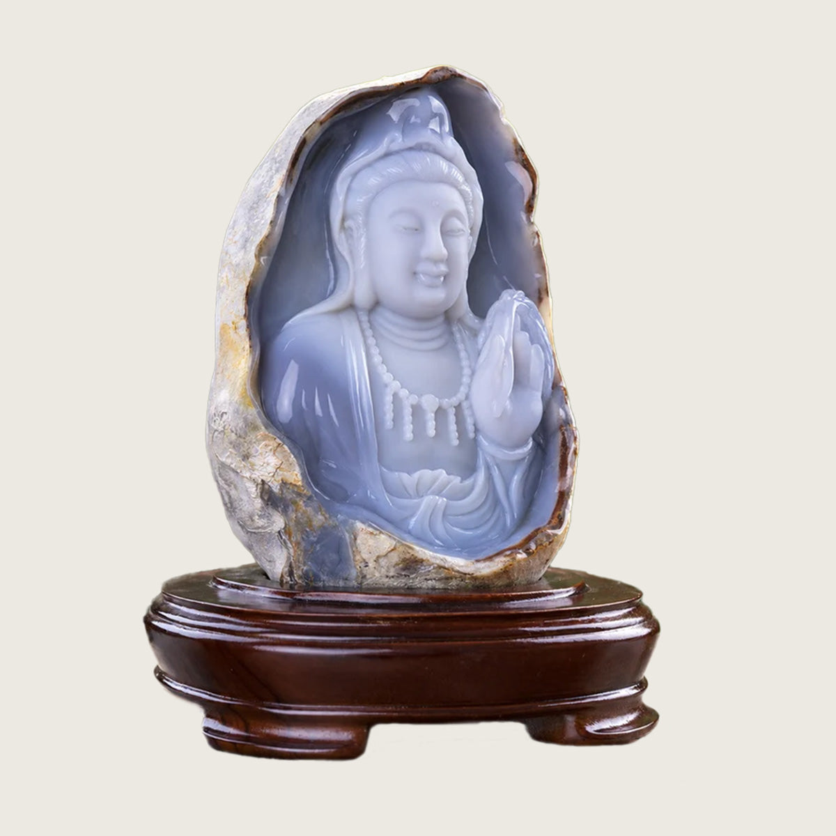 7.2" Blue Chalcedony Kwan-Yin Sculpture Carving  #CTC0039