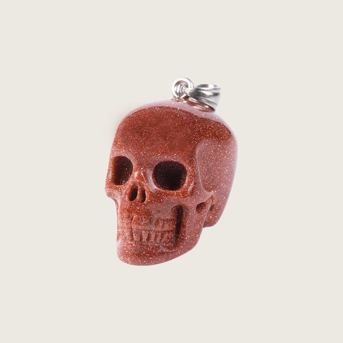 1.1" Brown Goldstone Skull Pendant Carving  #CSC0021