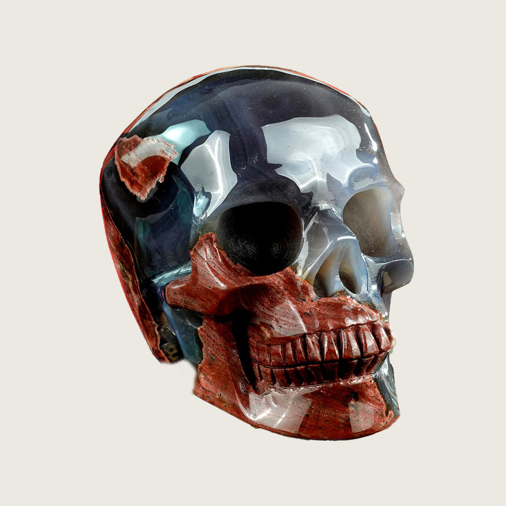 4.5" Volcanic Agate Crystal Skull Carving  #SKHVA4501