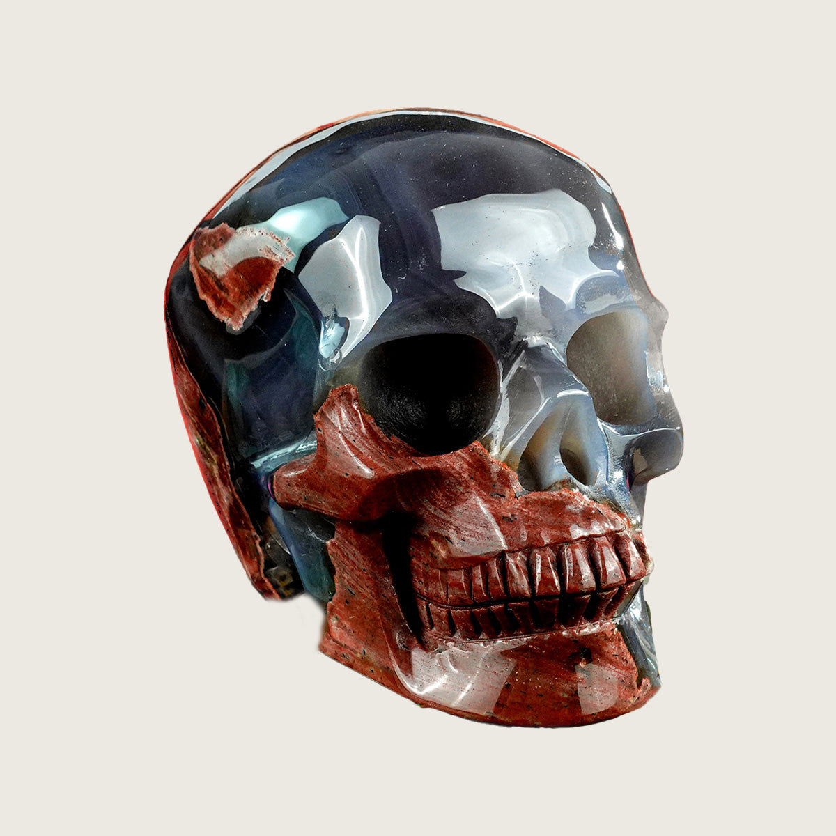 4.5" Volcanic Agate Crystal Skull Carving  #SKHVA4501
