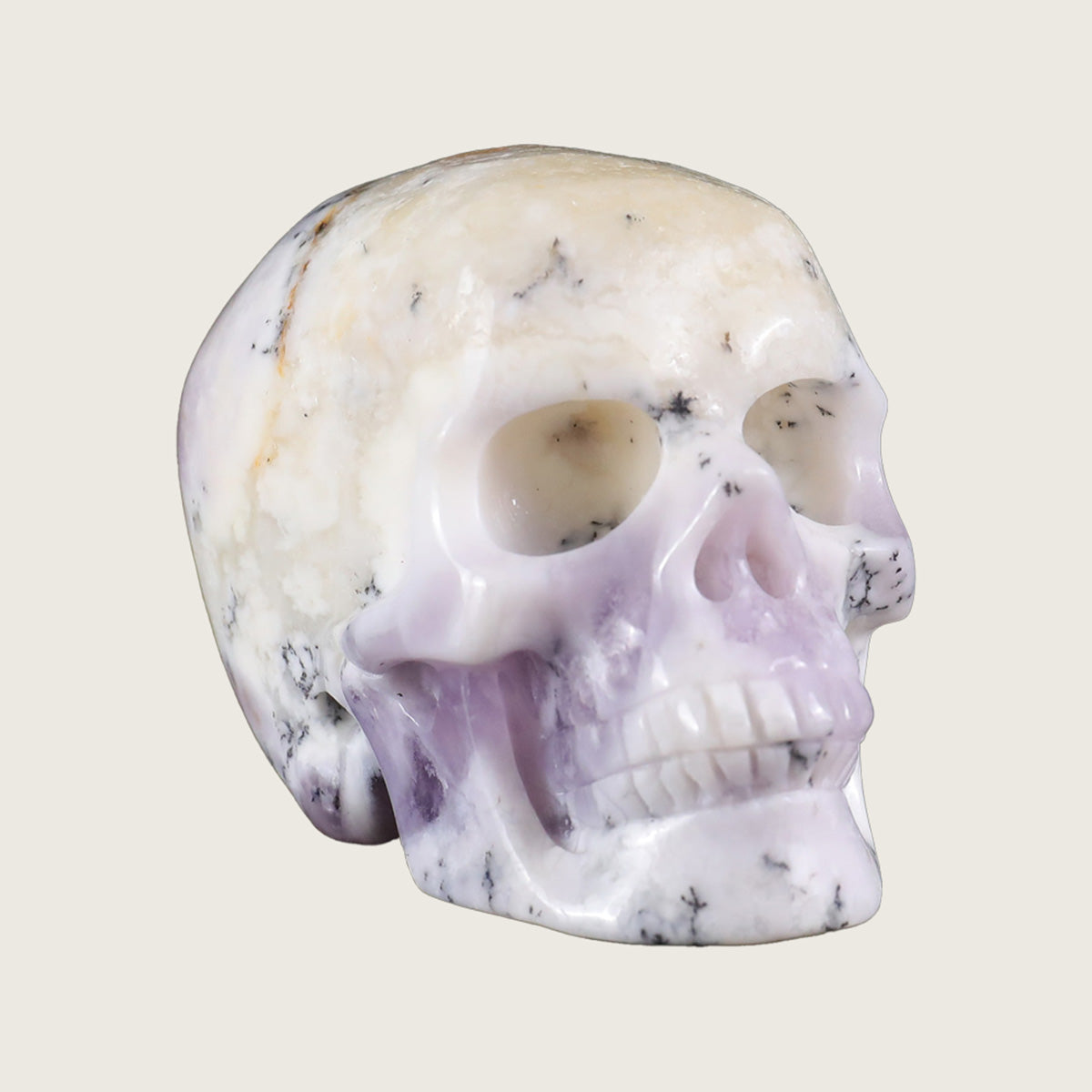 2.2" White Opal Human Skull Carving  #SKH22015
