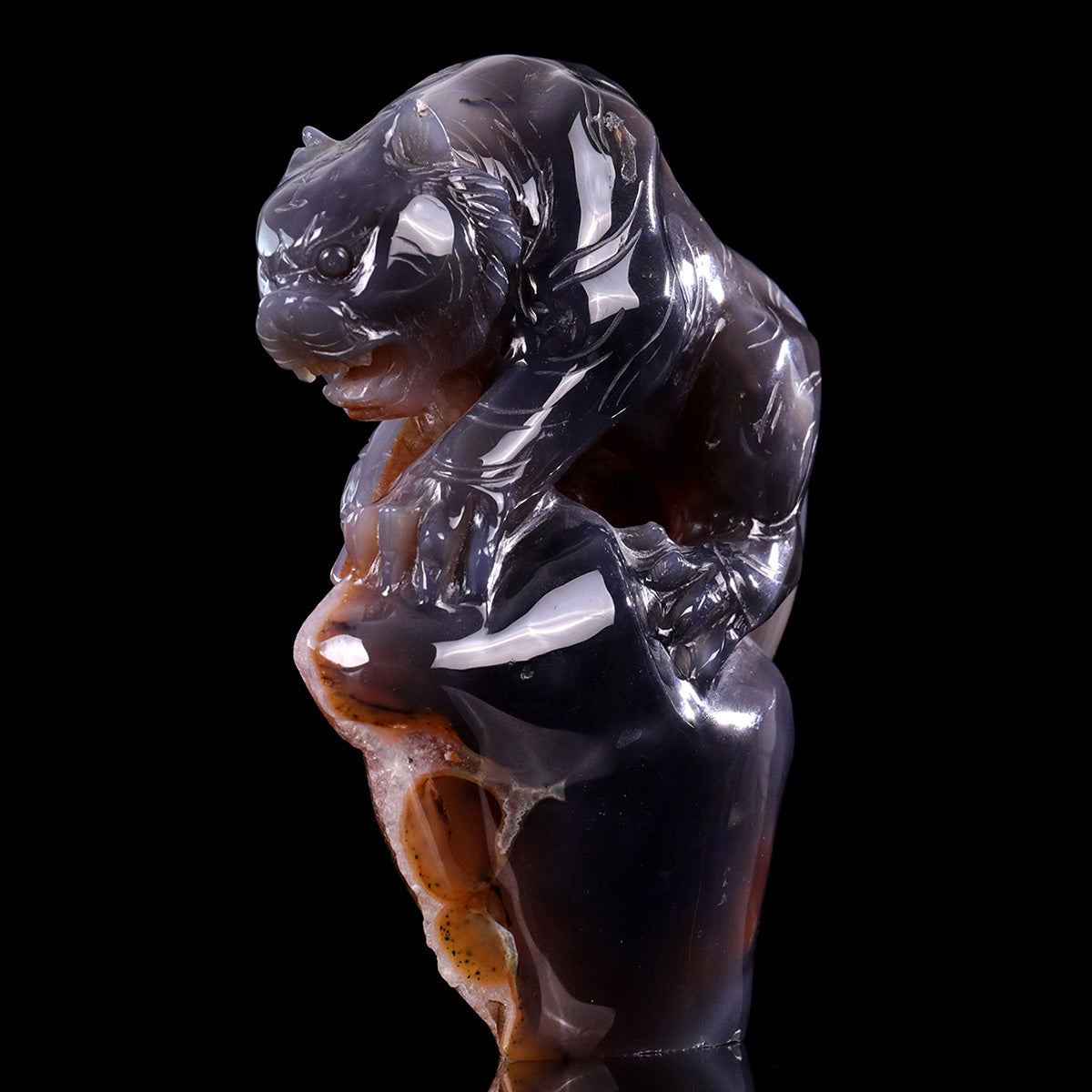 5.0"Geode Agate Crystal Tiger Carving  #GDC0028