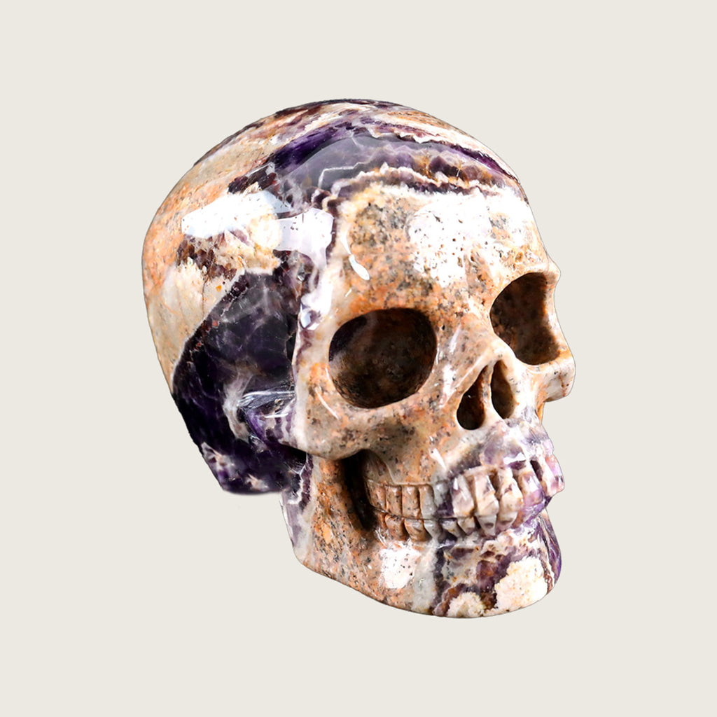 4.5" Chevron Amethyst Human Skull Carving  #SKH45002