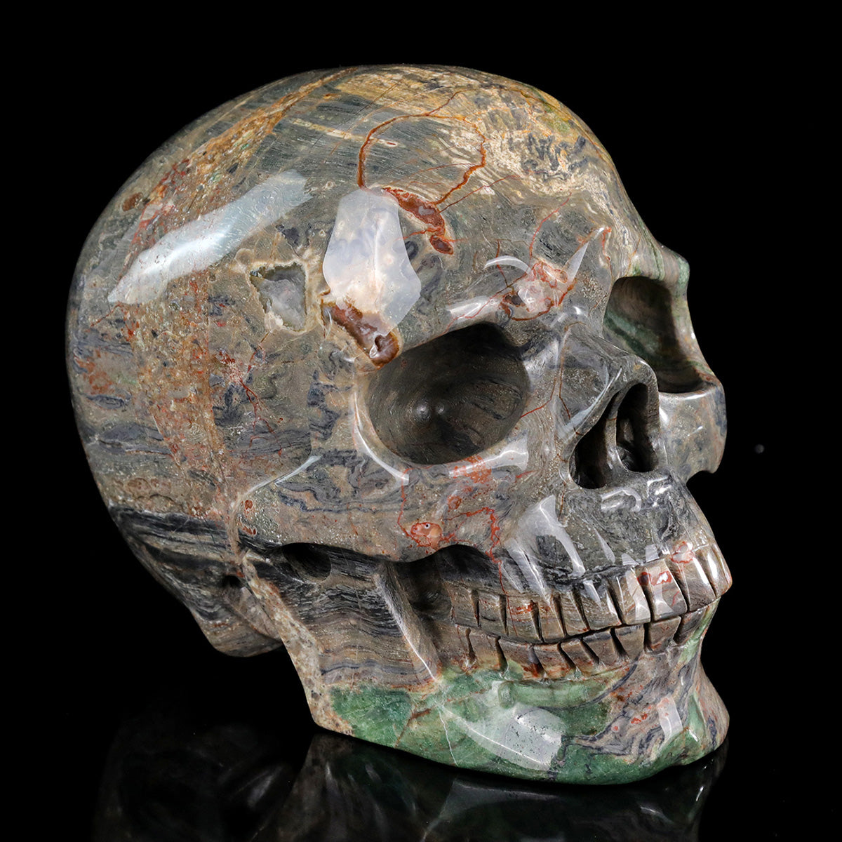 7.0" Colorful Threads Jasper Skull Carving  #SCS0030