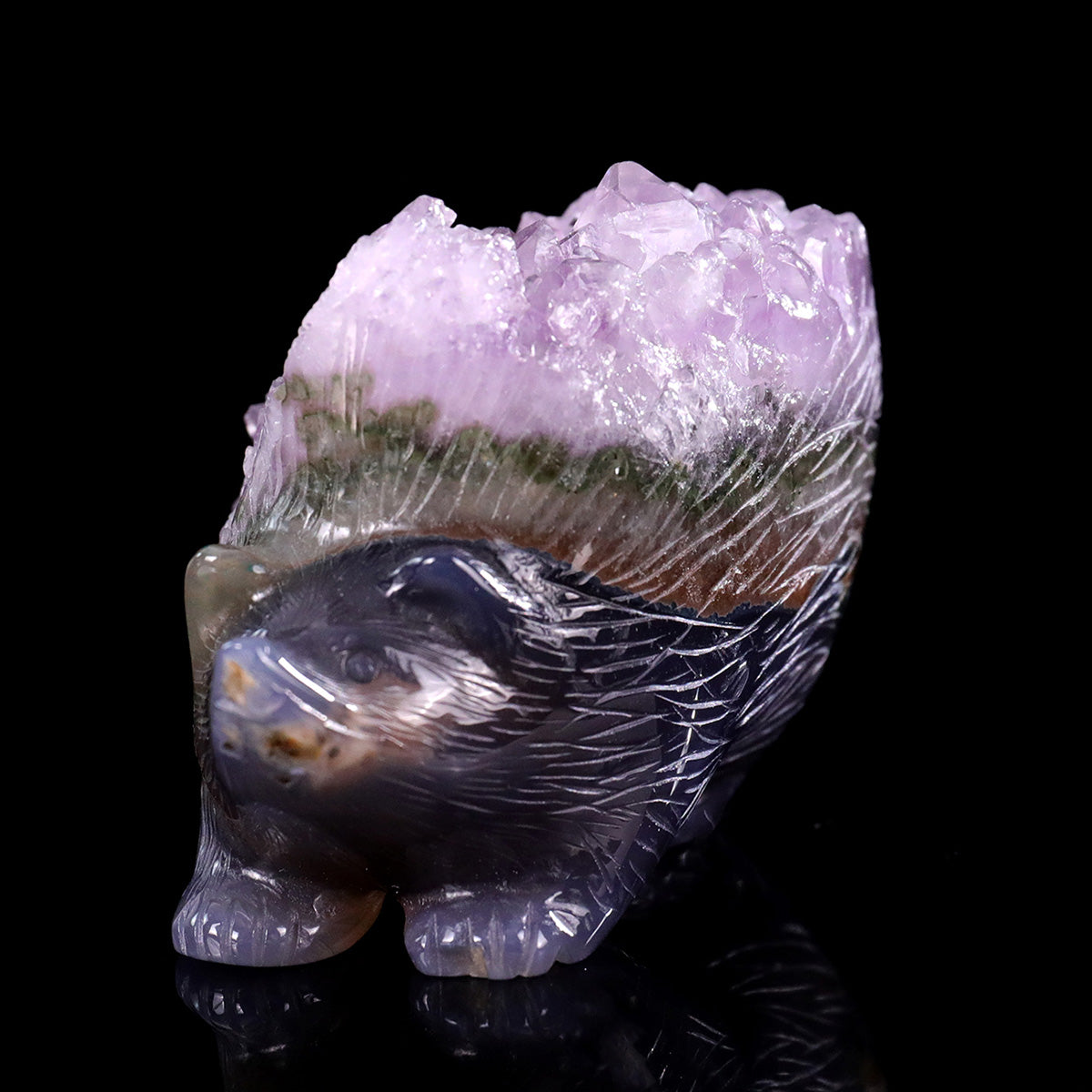 3.6"Amethyst Cluster Hedgehog Carving  #GDC0024