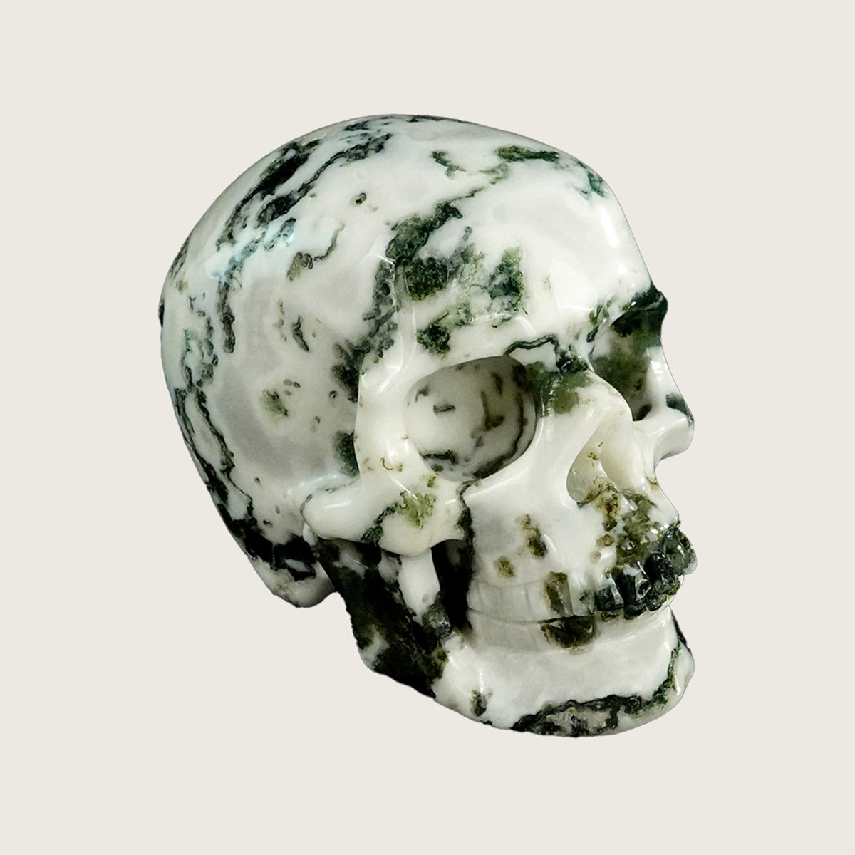 3.0" Moss Agate Crystal Skull Carving  #SKH30070