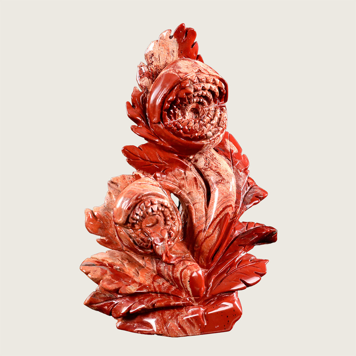5.3" Red Jasper Carnivorous Flower Carving  #CTC0016