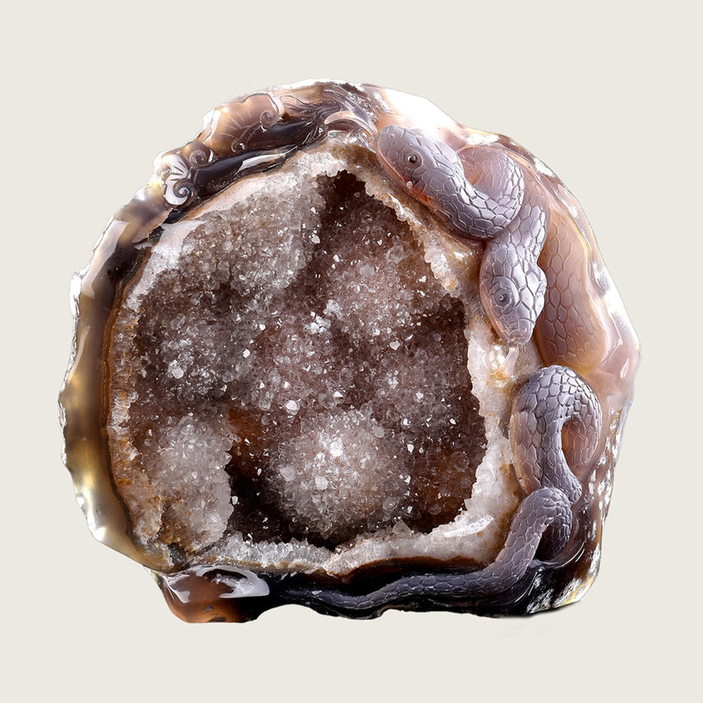 6.7" Druzy Agate Geode Carving  #GDC0003